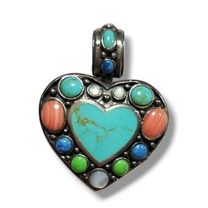 Turquoise and Multi-Stone Heart Pendant Necklace